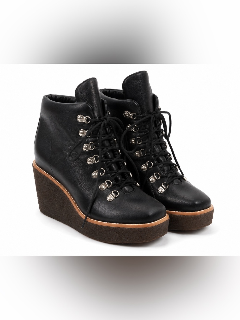 Jeffrey Campbell Free People Viajar Wedge Hiker Boots Black 9.5